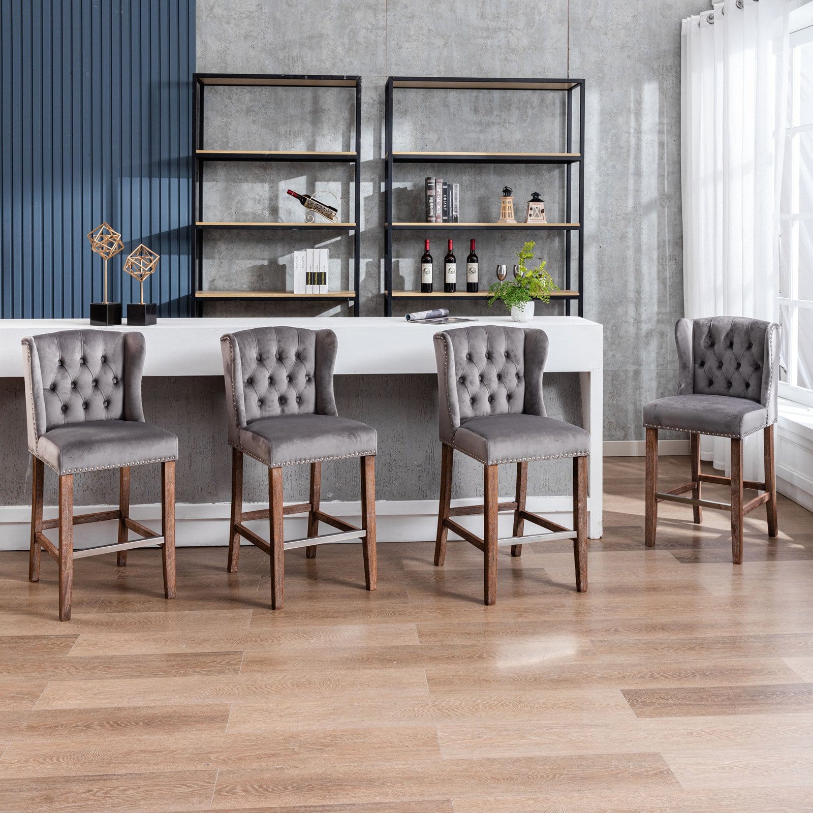 Gray bar stools online with nailheads